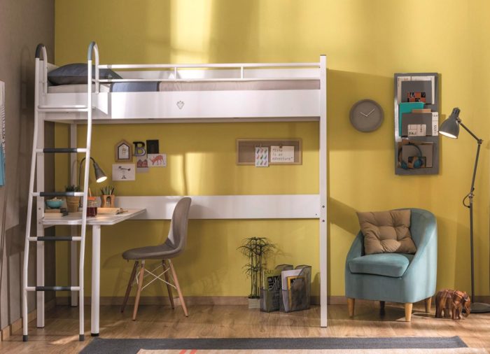 Υπερυψωμένο κρεβάτι με γραφείο white