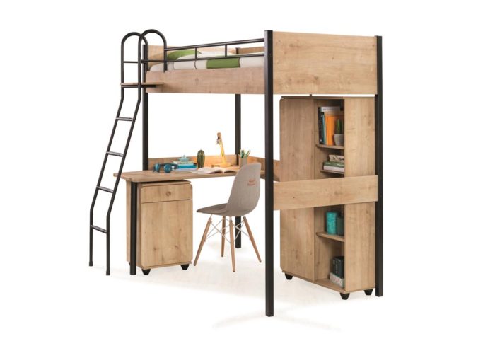 Υπερυψωμένο κρεβάτι με γραφείο nature wood